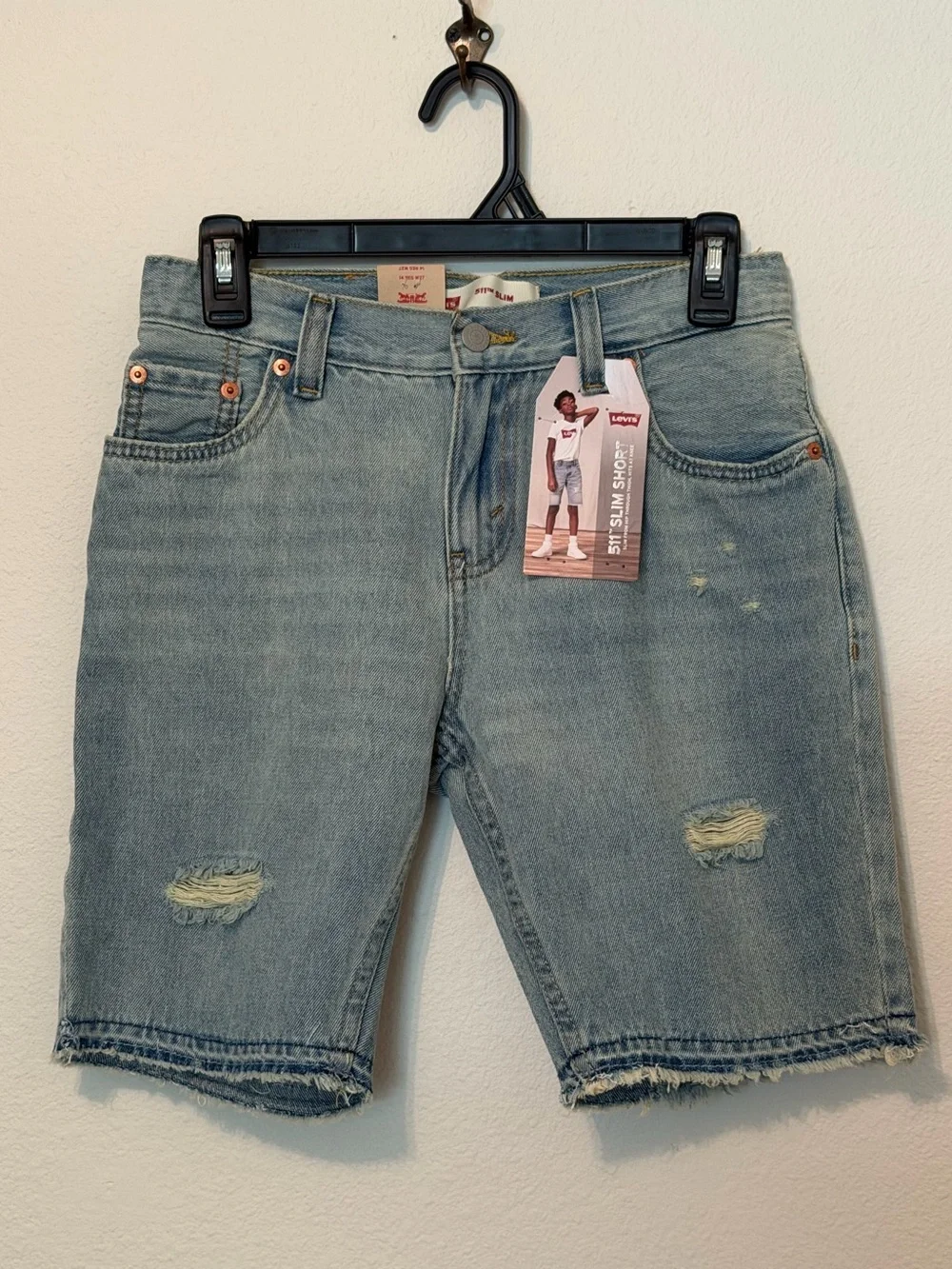 Levi's Boy's 511 Slim Distressed Denim Shorts 14REG